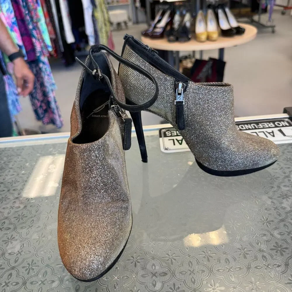 Brian Atwood Silver Glitter Ankle Booties Size 6.5 Y2K